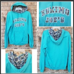 Vtg TEAL WHITE Hoodie Oklahoma ESKIMO JOE's Embroidered Sweatshirt (Unisex S)